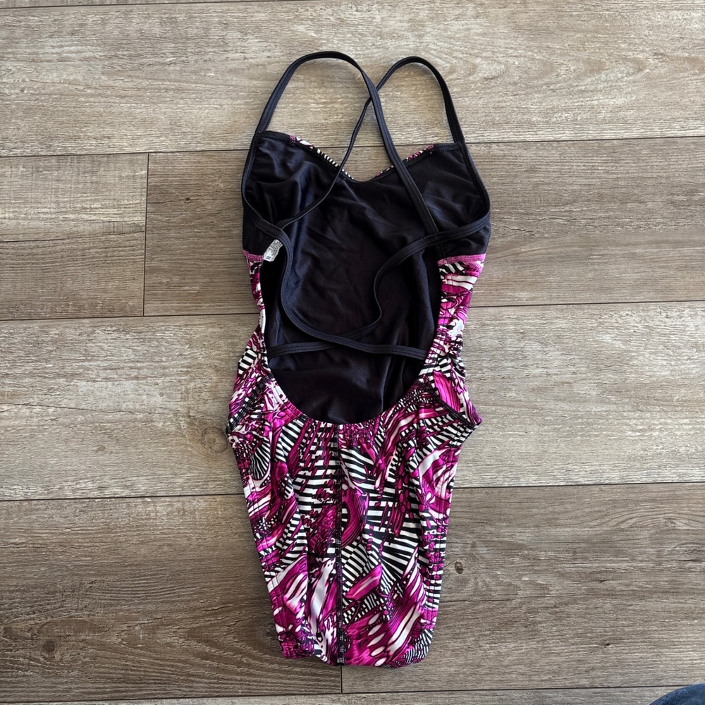 Speedo One Piece Swimsuit Womens 30 Pink Abstract Geometric Athletic Swimwear - Picture 2 of 6